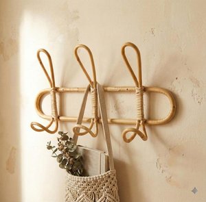 Porte-manteau mural en rotin tressé fait main, support naturel pour manteaux, chapeaux et sacs, organisateur mural bohème pour entrée, chambre d'enfant - Product Image 3