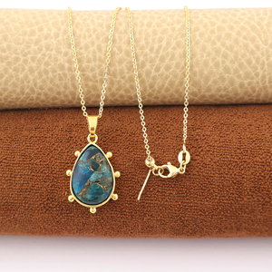 Trendy jewelry mohave copper turquoise teardrop pendant <b>necklace</b> solid brass 18k gold plated beaded designer <b>statement</b> <b>necklace</b> - Product Image 5