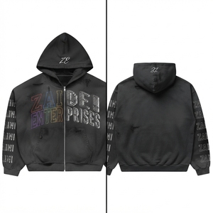 Mens <b>Zipper</b> <b>Hoodie</b> 400 GSM Premium Cotton Polyester Fleece Heavyweight <b>Black</b> Custom Embroidery Print Logo Streetwear OEM ODM - Product Image 1