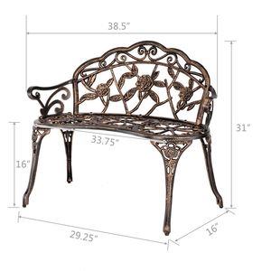Panchina da Giardino in Alluminio Pressofuso da 98 cm, Sedia Decorativa per Cortile e Parco - Product Image 4