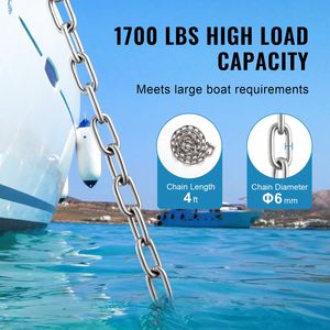 Catena di Ancoraggio in Acciaio Inox 316 di Grado Marino, 1/4'' x 4FT, 1700 Lbs WLL/4800 Lbs BS, Doppio Blocco per Ancore di Barche - Product Image 4
