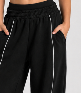 Pantalon de jogging décontracté surdimensionné noir à lignes contrastées pour filles, respirant, en molleton premium, vente en gros, OEM - Product Image 3