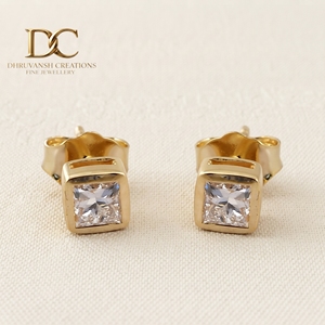 New Minimal 9K Solid Yellow Gold IGI Certified Lab Grown <b>Diamond</b> Stud <b>Earring</b> <b>Square</b> Brilliant Cut Women Jewelry Wedding Party - Product Image 4