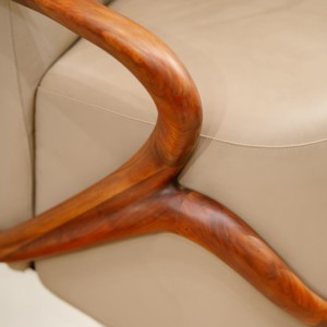 Luxury Leather <b>Upholstered</b> Accent <b>Chair</b> with Walnut Wood Frame Solid Wood Armrests for Living Room Hotel Lounge PISANO - Product Image 2