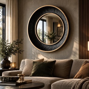 Hammered <b>Black</b> <b>Round</b> Glass & Metal <b>Frame</b> Wall <b>Mirror</b> Handmade Contemporary Design by REHMAN CRAFT - Product Image 1