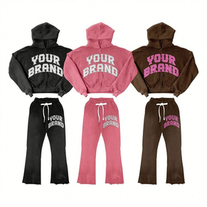 Sweat à capuche zippé style streetwear personnalisé, avec broderie et patchwork, imprimé, respirant, délavé à l'acide - Product Image 1