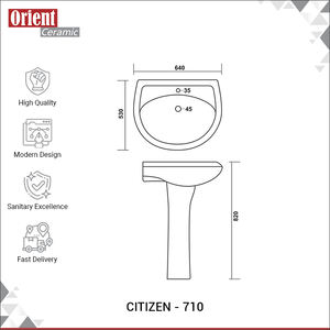 Venta al por Mayor de Artículos Sanitarios de Cerámica de Alta Calidad, Fáciles de Limpiar, Higiénicos y Súper Elegantes, Lavabo con Pedestal - Product Image 3