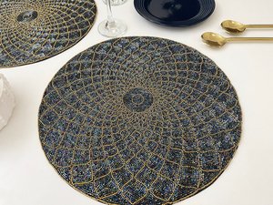 Handmade Glass Beaded Round Modern Eco-Friendly Floral Place <b>Mat</b> for Home Dining Table - Product Image 1