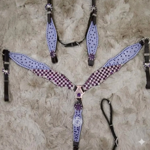 Western horse <b>halter</b> and breast collar leather tack set with beadwork accents concho details and adjustable straps riding use - Product Image 3