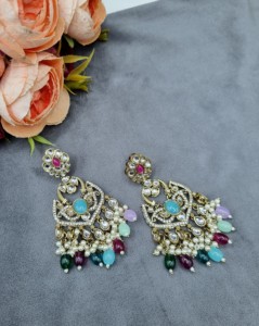 Wholesale Traditional <b>Earrings</b> With Pearl Beads Artificial Stone Bridal Wedding & Ethnic Party Wear Fashion Imitation Jewellery - Product Image 3