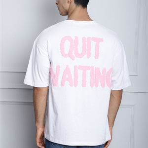 Camiseta de Algodón Blanca para Hombre con Estampado 'Quit Waiting' en Rosa en la Espalda, Camisa Casual de Manga Corta, Transpirable, de Popelina, para Verano - Product Image 2