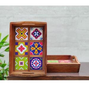 Plateau Art Déco en Bois Fait Main pour Servir des Snacks, des Boissons, du Thé, du Café – Idéal pour la Maison, l'Hôtel, le Restaurant, la Table à Manger, la Décoration de Mariage et de Diwali - Product Image 4