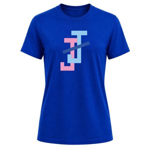 Camiseta de Mujer Azul Rey con Bordado JJ, Cuello Redondo, Manga Corta, Corte Ajustado, Informal, Ligera, Mezcla de Algodón, para Uso Diario con Estilo - Product Image 1