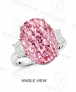 Extraordinary <b>statement</b> <b>ring</b> in platinum finish 18K white gold with fancy pink oval diamond and tapered baguette side diamonds - Product Image 4