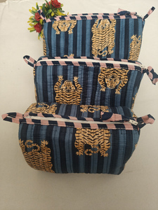 Estuche de Maquillaje Ecológico con Cierre, de Algodón Resistente con Estampado de Rayas de Tigre Azules, Bolsas Indias para Cosméticos de Viaje, Práctico - Product Image 2