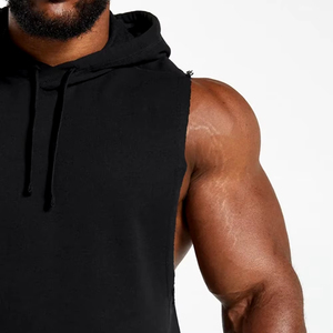 Débardeur à capuche sans manches pour homme en coton, séchage rapide, respirant, pour fitness, avec logo personnalisé, vêtements de sport de performance pour la gym - Product Image 3