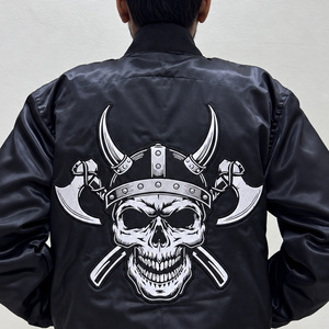 Chaqueta Bomber Negra para Hombre, Bordada con Letras RS, Cuello Redondo, con Capucha, Resistente al Viento, Transpirable, Estilo Urbano, Corte Regular, Poliéster - Product Image 4