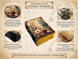 Leather Heritage Large Grimoire <b>Floral</b> Paperback Leather Journal Water Color <b>Floral</b> Celestial Spell Book Shadows 400 Pages Gift - Product Image 6