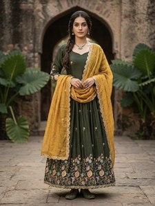 Conjunto de Vestido Anarkali de Diseño de Lujo con Lentejuelas Bordadas, Mangas Largas y Dupatta Bordada - Product Image 2