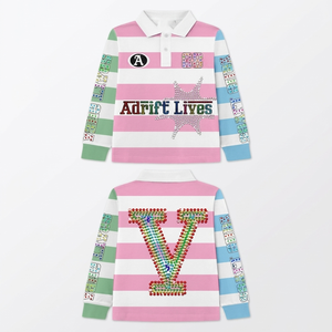 Premium 280 GSM Cotton Polyester <b>Blend</b> Green Striped Rugby Shirt Panel Design Custom Print Embroidery Rhinestone Logo Women - Product Image 2