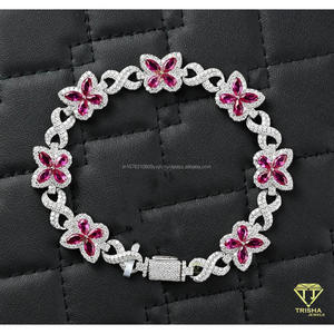Elegant Rose Gold Plated Pink Stone Flower <b>Bracelet</b> Moissanite Sterling Silver <b>Infinity</b> Link Design Anniversary Gift Jewelry - Product Image 3