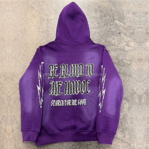 Personalizado apliques parche bordado Jogger chándales lavado ácido sol desteñido acampanado Sudadera con capucha y pantalones de chándal conjunto para hombres - Product Image 5