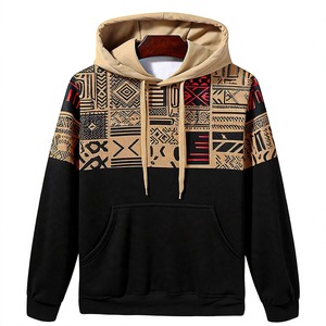Sudadera con Capucha para Hombre, Color Negro y Beige, Diseño de Bloques de Color, Estampado Tribal Africano Geométrico, Sudadera de Forro Polar, Estilo Casual para Invierno - Product Image 3