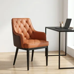 Luxury Modern Leather Restaurant <b>Dining</b> <b>Chair</b> with Tufted Backrest and <b>Black</b> Metal Legs for Home Hotel Bar and Villa Use - Product Image 2