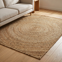 Natürlicher Handgewebter Jute-Teppich Rechteckig Geometrisches Muster Moderner Rutschfester Bereichsteppich Wohnzimmer Schlafzimmer Eingang Esszimmer Zuhause