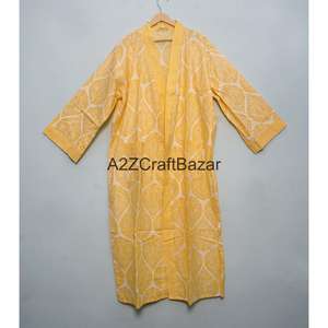 Bata Kimono de Algodón 100% para Mujer, Hecha a Mano, con Rayas Delanteras y Estampado Floral, Ligera y Suave, para Verano/Invierno - Product Image 1