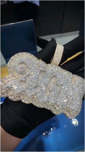 จี้เพชร VVS แบบแฟนซีคัท สลักชื่อ สร้อยคอผู้ชาย เงินแท้ 925 ประดับเพชรแบบ Iced Out จี้ตัวอักษรฮิปฮอป ประดับเพชรโมอิสซาไนต์ - Product Image 3