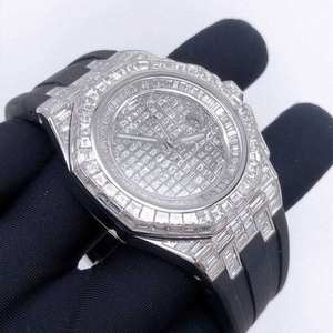 Bijoux noirs de l'océan A.P. Montre Jumbo de qualité supérieure en acier inoxydable avec quartz moissanite taille baguette VVS, 41 mm, résistante à l'eau 3 ATM - Product Image 4