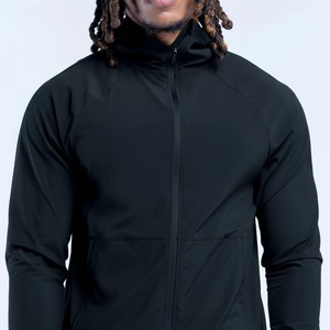 Sudadera con capucha para hombre, negra, con cremallera completa, de manga regular, lisa, cortavientos, ajuste slim, con logo personalizado, al por mayor, de alta demanda - Product Image 4
