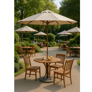 Outdoor Garden <b>Table</b> Set <b>Patio</b> Dining Furniture <b>Round</b> Wooden Chair Set with Sunshade for Courtyard Cafe - Product Image 1