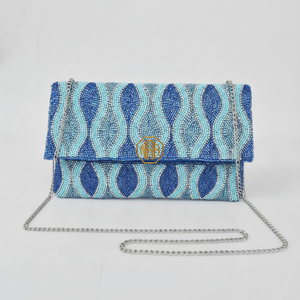 Pochette de soirée florale perlée à la main pour femme avec chaîne délicate - Product Image 6