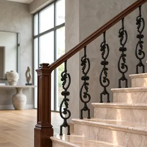 Rampe d'escalier de style européen en fer forgé noir, balustres vintage en métal pour marches - Product Image 1