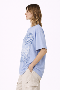 Camiseta Oversize de Algodón para Mujer con Estampado Gráfico 'Mindful Soul' Azul Cielo, Estilo Casual Urbano - Product Image 2