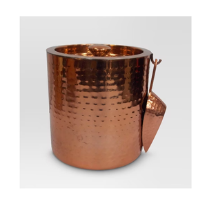 Seau à glace en cuivre martelé, poli miroir, avec pelle, best-seller - Product Image 1