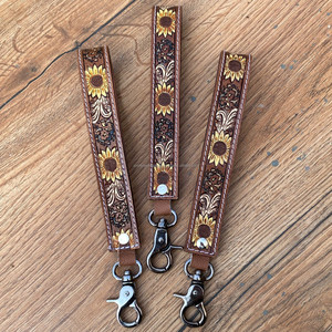 Mayorista Fabricación Diseñador Sublimación Accesorios Mano Tooled Cuero Muñequera Llavero Personalizado Cuero Genuino Muñequeras - Product Image 2