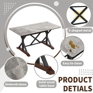 Tavolo da Pranzo Moderno Grigio 63 Pollici in Pietra Sinterizzata, Rettangolare, Effetto Marmo, con Struttura a X in Metallo - Product Image 5