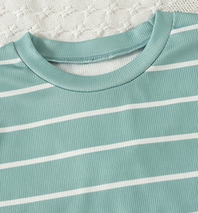 Lot de 3 T-shirts décontractés pour filles Ruixing, à manches courtes, col rond, imprimé uni, ourlet à franges, en polyester, Printemps/Été - Product Image 6
