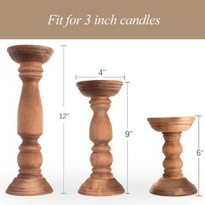 <b>Wood</b> <b>Candlestick</b> Holder Set Column Shape 3 Sizes Included Natural Finish Home Decoration Fit for 3 Inch Candles - Product Image 1