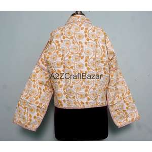 Chaqueta acolchada Kantha hecha a mano, vintage, otoñal, ecológica, transpirable, 100% algodón, de manga larga, estilo bohemio, para niñas y mujeres. - Product Image 4