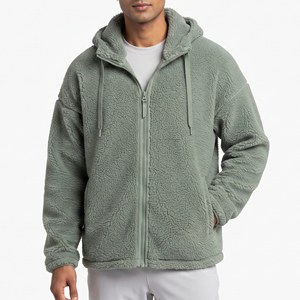 <b>Men's</b> Hooded <b>Sherpa</b> <b>Fleece</b> <b>Jacket</b> Solid Color Single Button Closure Standard Lining Winter Casual Outerwear Front Customized - Product Image 1