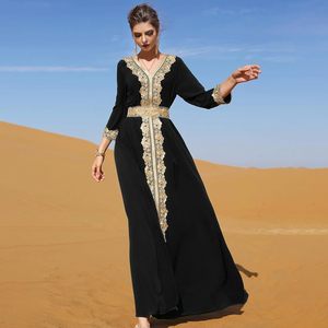Black Embroidered Moroccan <b>Abaya</b> With V Neck Muslim Maxi Modest Dress For <b>Women</b> Middle East Party Wear 2026 Dubai Abayas - Product Image 1