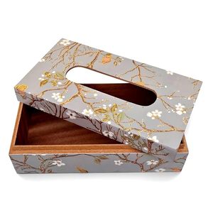 Moderno Dispensador de Servilletas de Madera con Diseño Floral Esmaltado en Gris, Soporte de Papel Higiénico Independiente Hecho a Mano y Ecológico para Decoración de Mesa - Product Image 1