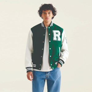 Custom Mens Green Varsity Jacket Letterman Baseball Wool Bomber Jackets Patch Embroidery Oversized Vintage College Fleece <b>Coats</b> - Product Image 1