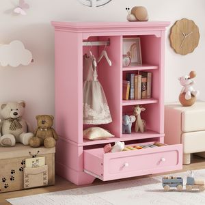 Guardaroba per bambini rosa aperto con asta pensile aperta un grande cassetto Design basso per un facile accesso a terra - Product Image 3