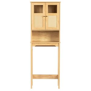 Mobile Bagno a Doppia Anta in Legno Naturale 60x22x170cm, in Truciolato con Finitura in Melaminico Effetto Rattan - Product Image 3
