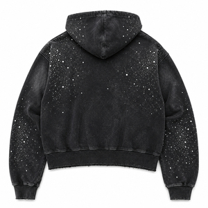 Sweat à capuche zippé personnalisé pour homme, coupe oversize courte, orné de strass, style streetwear - Product Image 2